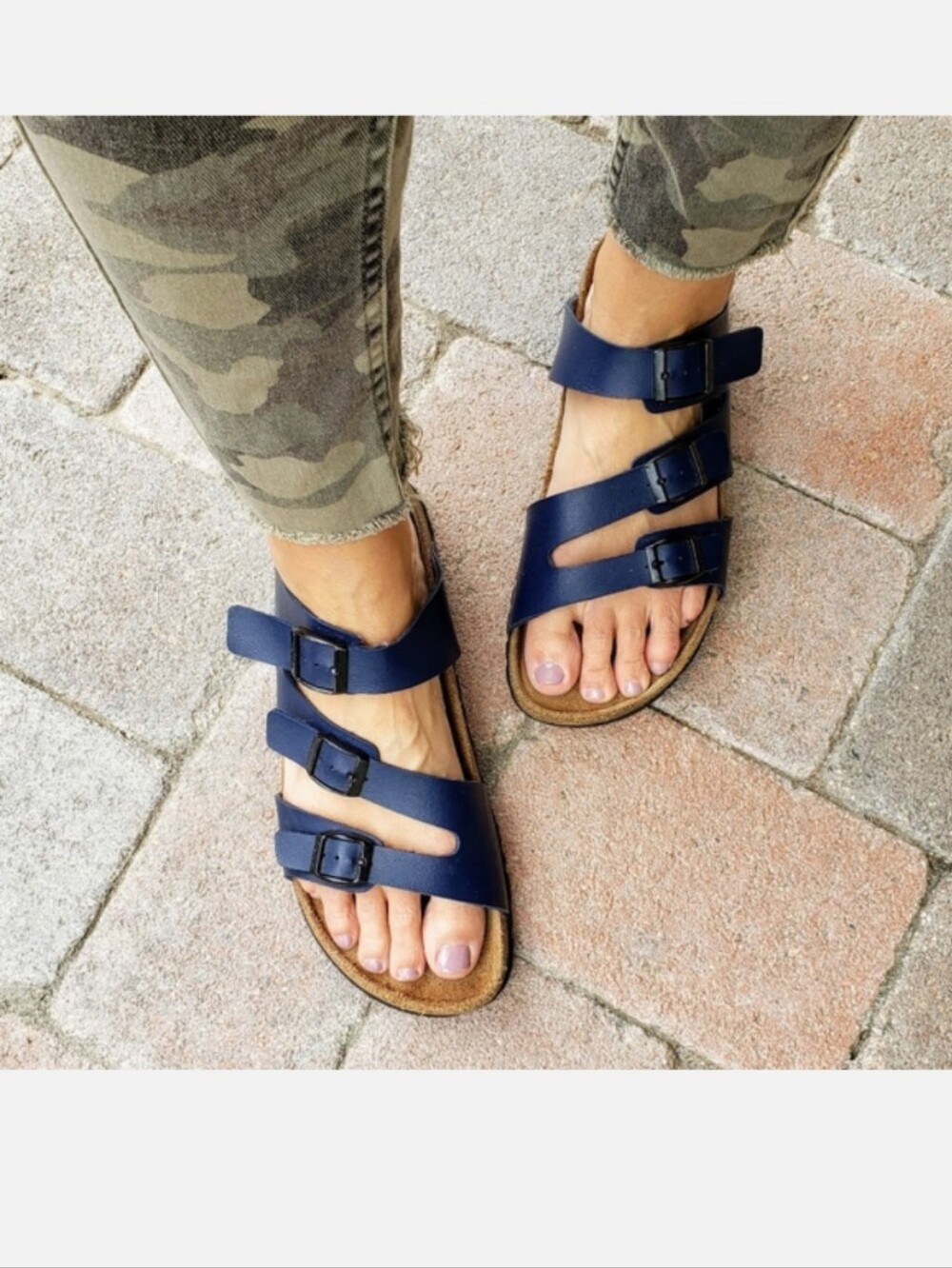 Betula by Birkenstock Leo Navy Blue 3-Strap Buckle Comfort Sandals Size 38